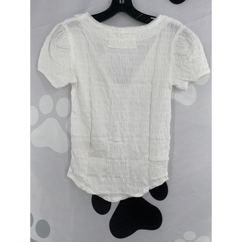 Free People NWT Sugar Cube Crinkle Fabric Short Sleeve Tee Optic White XSm New - Picture 4 of 12